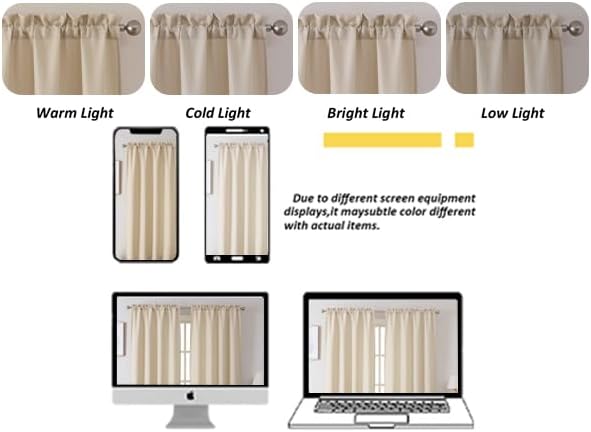 Chyhomenyc Kitchen Curtains 24 Inch Length, Light Filtering Faux Linen Textured Short Window Curtain for Bathroom Basement, Small Curtains for Cabinet Stall, Each 30x24 Inch, 2 PCS, Linen Color