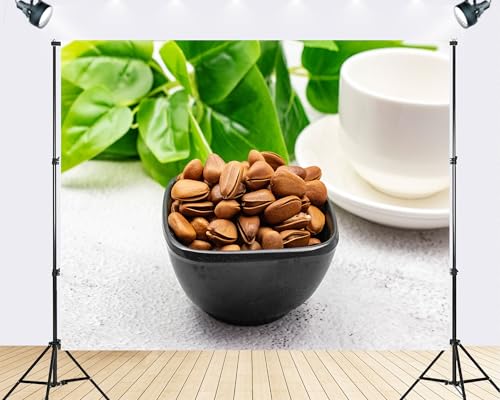 Trykid 15x10ft Brown Pine Nuts White Cup Backdrop Rustic Food Photography Background Coffee Shop Cozy Winter Themed Party Decoration Tapestry Photo Booth Prop Fabric Backdrop - size: 15x10ft