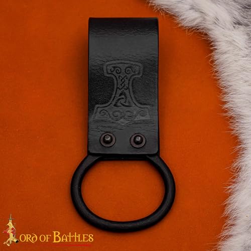 Lord of Battles Medieval Genuine Leather Axe Frog | Axe Holster with Belt Loop | Waist Holder for Axes, Tools - color: Mjolnir - Black