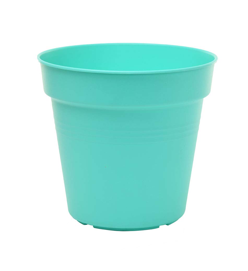 Mintra Garden Pots, 4 Pack Bulk Plastic Plant Pots with Drainage Tray, Round Indoor & Outdoor Decorative Planters with Drain Holes for Flowers, Herbs & Plants, 19cm Diameter – Teal, 7.5 in