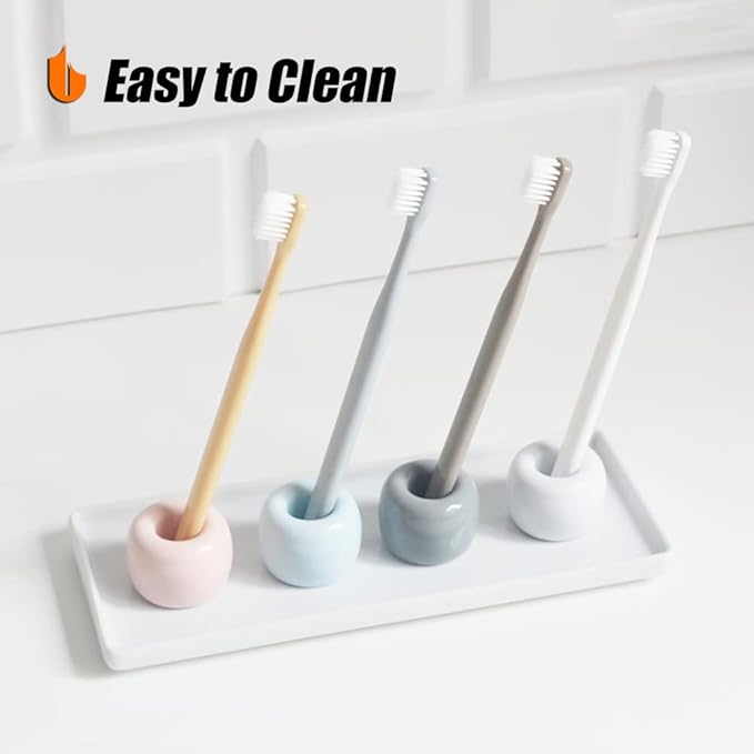 Urbanstrive Sleek Mini Ceramics Toothbrush Holder Stand for Bathroom Vanity Countertops, Dark Green, 2 Pack