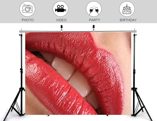 9x6ft Glossy Red Lips Backdrop Beauty Makeup Scene Photography Background for Cosmetic Party Decorations Tapestry Banner Photo Booth Props - size: 9x6ft