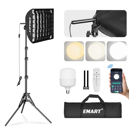 EMART Softbox Photography Lighting Kit, 16"x16" Pull Soft Box with Honeycomb Grid, 50W 3000K-6000K LED Bulb with Remote/APP Control, Softbox Lighting Kit for Video Recording,Streaming,Portrait (1PACK) - size: 16"x16"-1 Pack