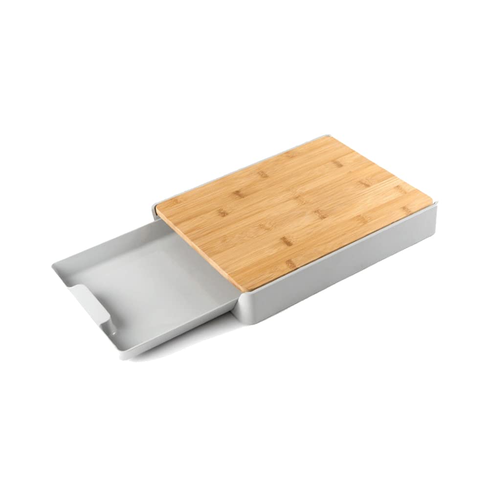 Cutting Board with Base Tray,Kitchen Bamboo Platter Great Gift for Mother’s Day,Multi-Function Pull-Out Cutting Board,Anti-Skid And Hangable