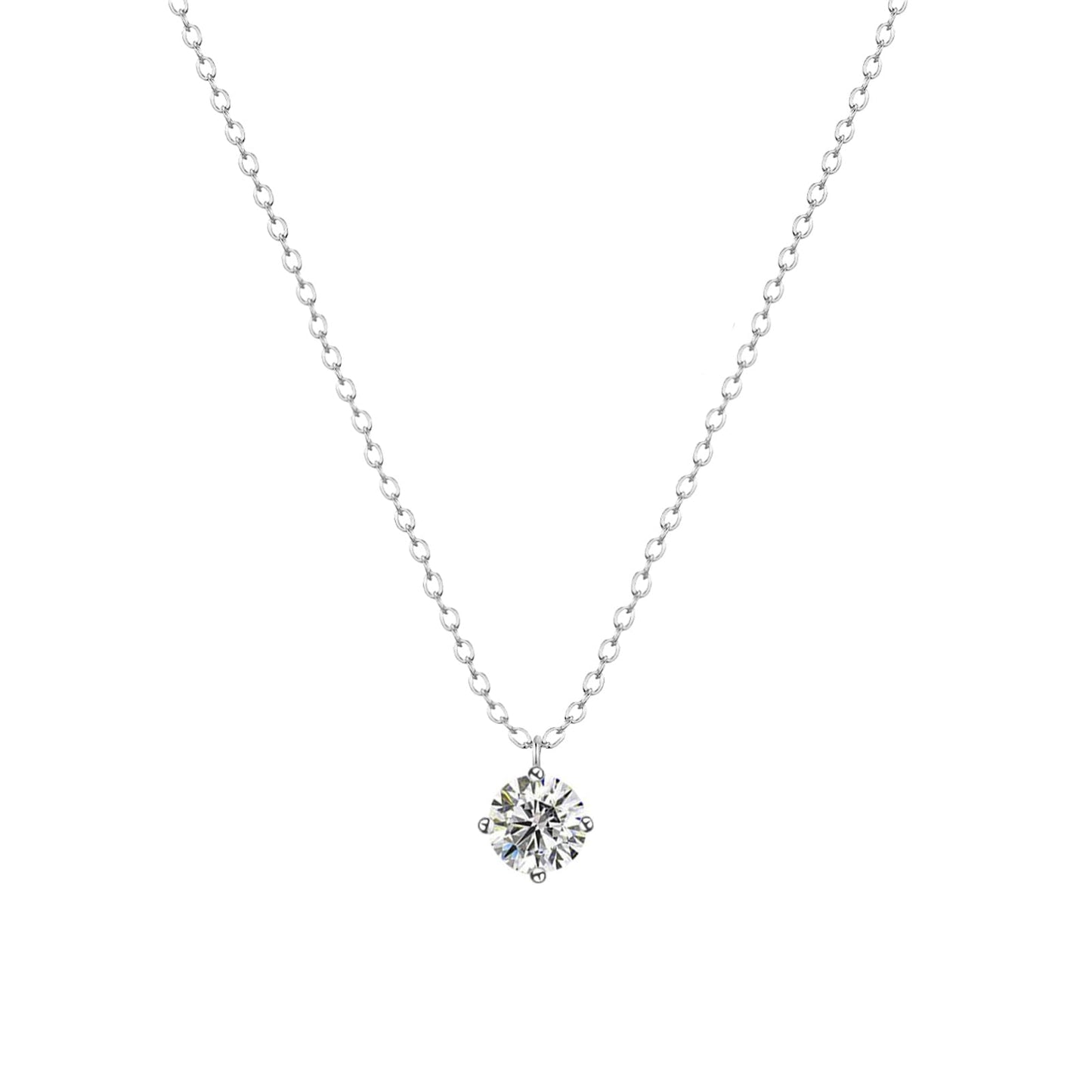 Zeffy Silver Dainty Pendant Necklace, Simple Silver CZ Diamond Choker, 16"+2" Extender, Perfect for Women
