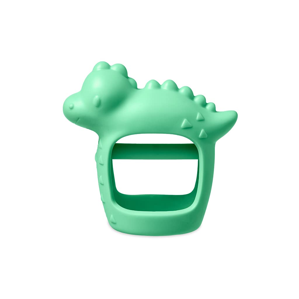 Itzy Ritzy Bitzy Grip Hand Teether - Silicone Teether for Babies - Developmental Teething Toy with Easy-to-Hold Hand Grip, Designed for Babies 3 Months & Up (Dinosaur)