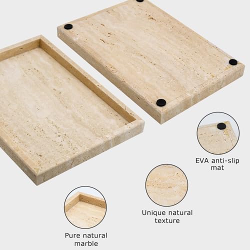 Travertine Tray,Bathroom Vanity Tray Non-Ceramic/Non-Resin,Marble Perfume Decorative Tray 12 x 8 inch (Travertine) - color: Travertine