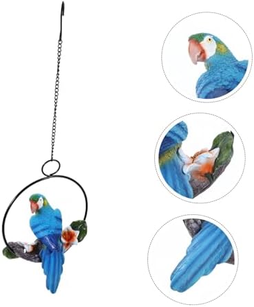 Blue Hanging Parrot Ornament with Iron Ring Resin Garden Decor