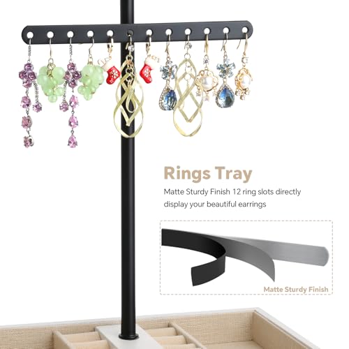 Meangood Jewelry Organizer Stand, 3-Tier Necklace Holder Jewelry Tree with Wooden Storage Drawer Box for Necklace Bracelet Earring Ring,White - color: Light White