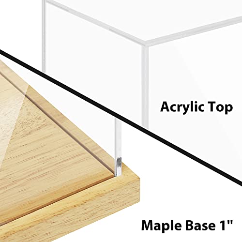 Clear Acrylic Display Case with Solid Butcherblock Base for Trophy, Collectibles, Assemble Cube Display Box Stand Dust Proof Protection Showcase for Action Figures Toys - by BenchPro - size: 5" H x 5" L x 5" D, style: 1" Thick Wood