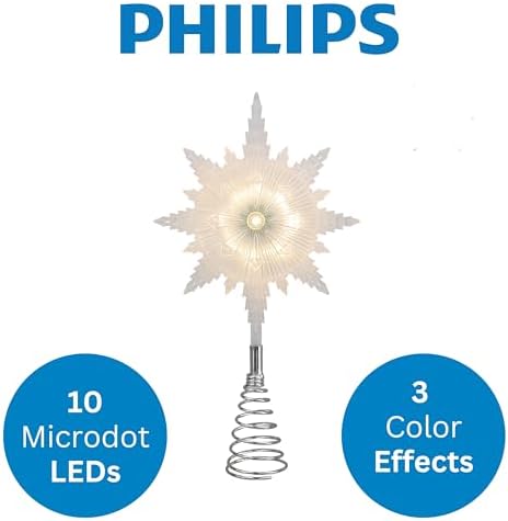 Philips 12" Frosted Star Treetopper with Coil - 3 Light Functions with Control Box - Indoor Use - 10 Bicolor Microdot LEDs - 72" Lead-in