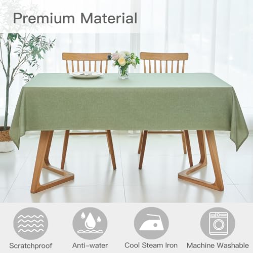 maxmill Linen Texture Tablecloth Water Resistant Antiwrinkle Spillproof Wipeable Washable Soft Fabric Table Cloth for Dining Room, Buffet Banquet Party Holiday, Rectangular 60 x 108 Inch, Sage Green - color: Sage Green, size: 108" x 60" (Rectangular)