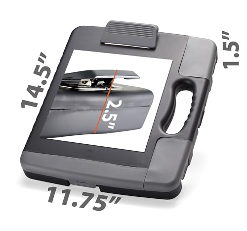 Officemate Portable Clipboard Storage Plastic Case for A4 Sizes, Charcoal (83301),11-3/4"w x 1-1/2"d x 14-1/2"h