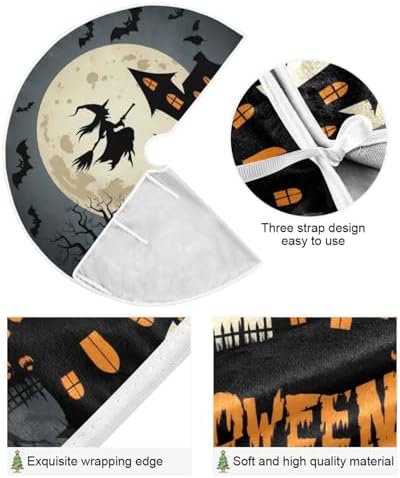 Dussdil Castle Witch Halloween Tree Skirt Moon Bats Christmas Xmas Tree Skirts 36 Inches Holiday Party Tree Stand Mat Tree Skirt Floor Door Pad for Indoor Outdoor Home Office Ornaments
