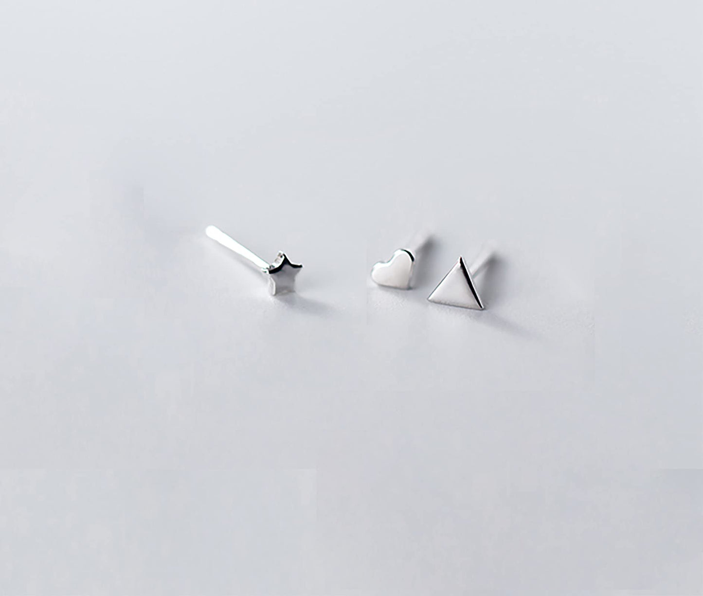 Sterling Silver Stud Earrings for Women Men- 4 Pairs of Hypoallergenic Simple Geometric Small Stud Earring Set Tiny Triangle Square Heart Star Stud Earrings Mini Cartilage Tragus Earrings, Silver