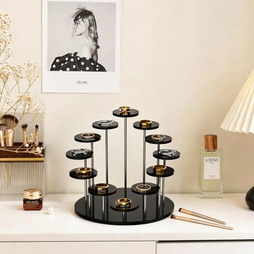 Round Acrylic Display Riser Stands, 12 Tier Jewelry Display Stands for Rings Earrings Mini Figurines 1 Pack(Black) - color: Black 12 Tier