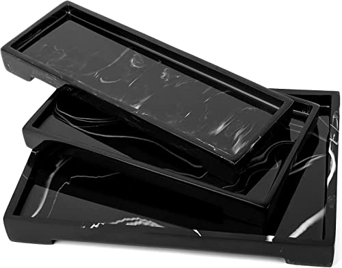 Luxspire Bathroom Sink Vanity Trays, 10" x 6" Resin Vanity Tray for Soap Dispenser, Kitchen Sink Trays, Vanity Countertop Organizer for Candles Soap Towel Perfume Holder Jewlery, Marble Style -M- Ink - color: A - Ink, style: Medium