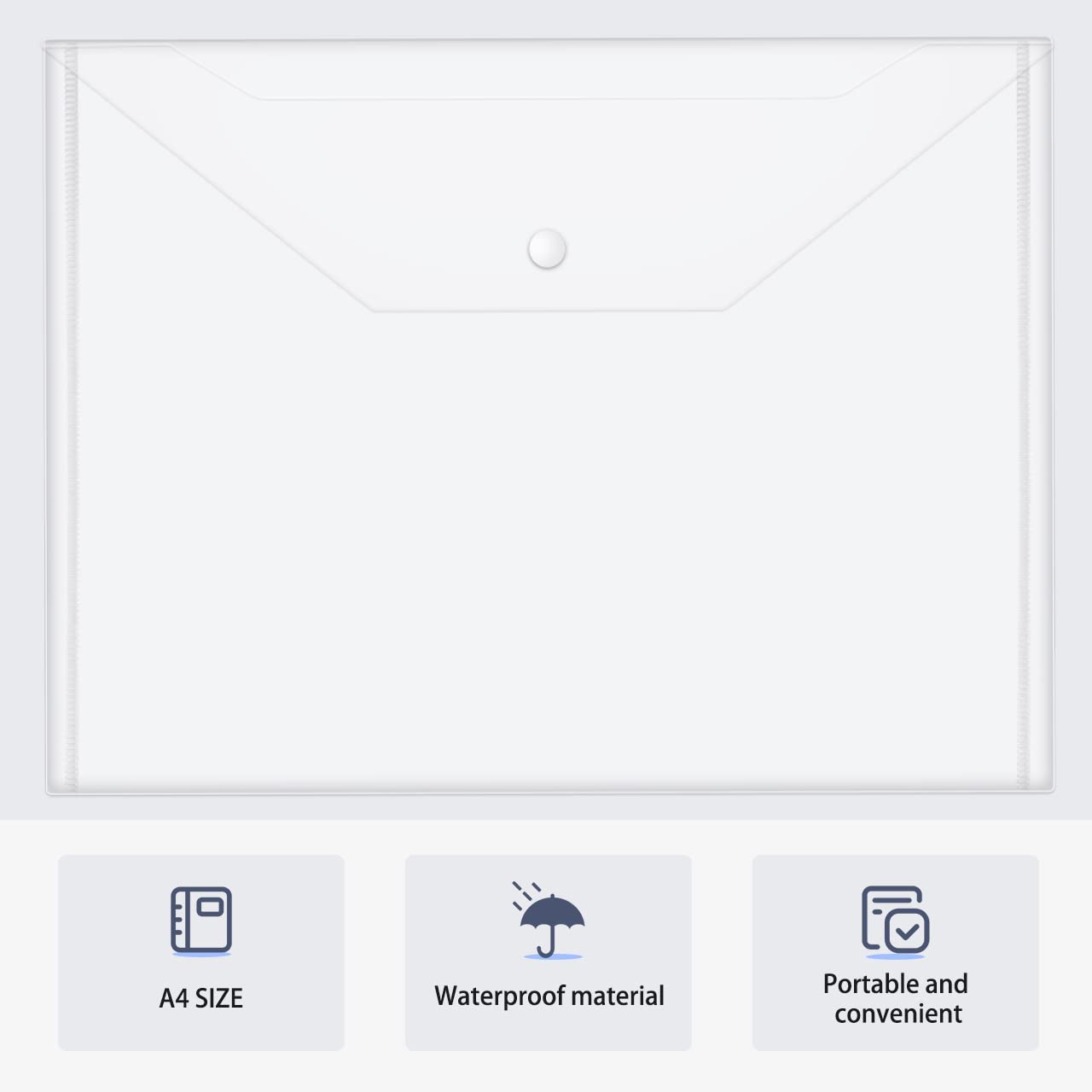 JIKIOU 30pcs Plastic Envelopes, Clear Reusable Poly Envelope Waterproof File Folder with Snap Button, Us Letter/A4 Size