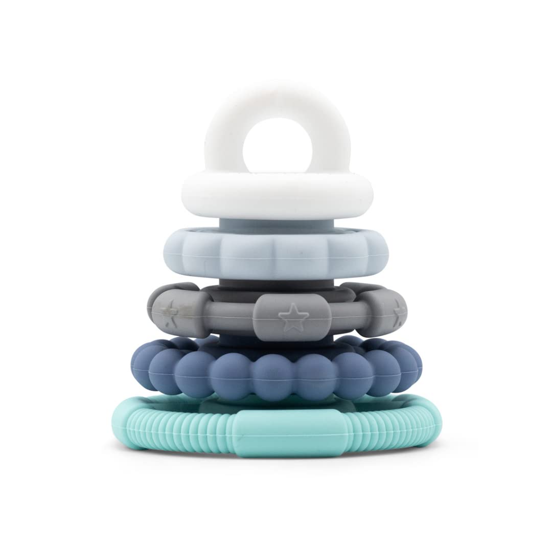 Jellystone Designs Baby Stacking & Teething Rings Toy Set - 5 PCS Soft Silicone Stacker for Educational Development, Safe, BPA-Free Ocean Color