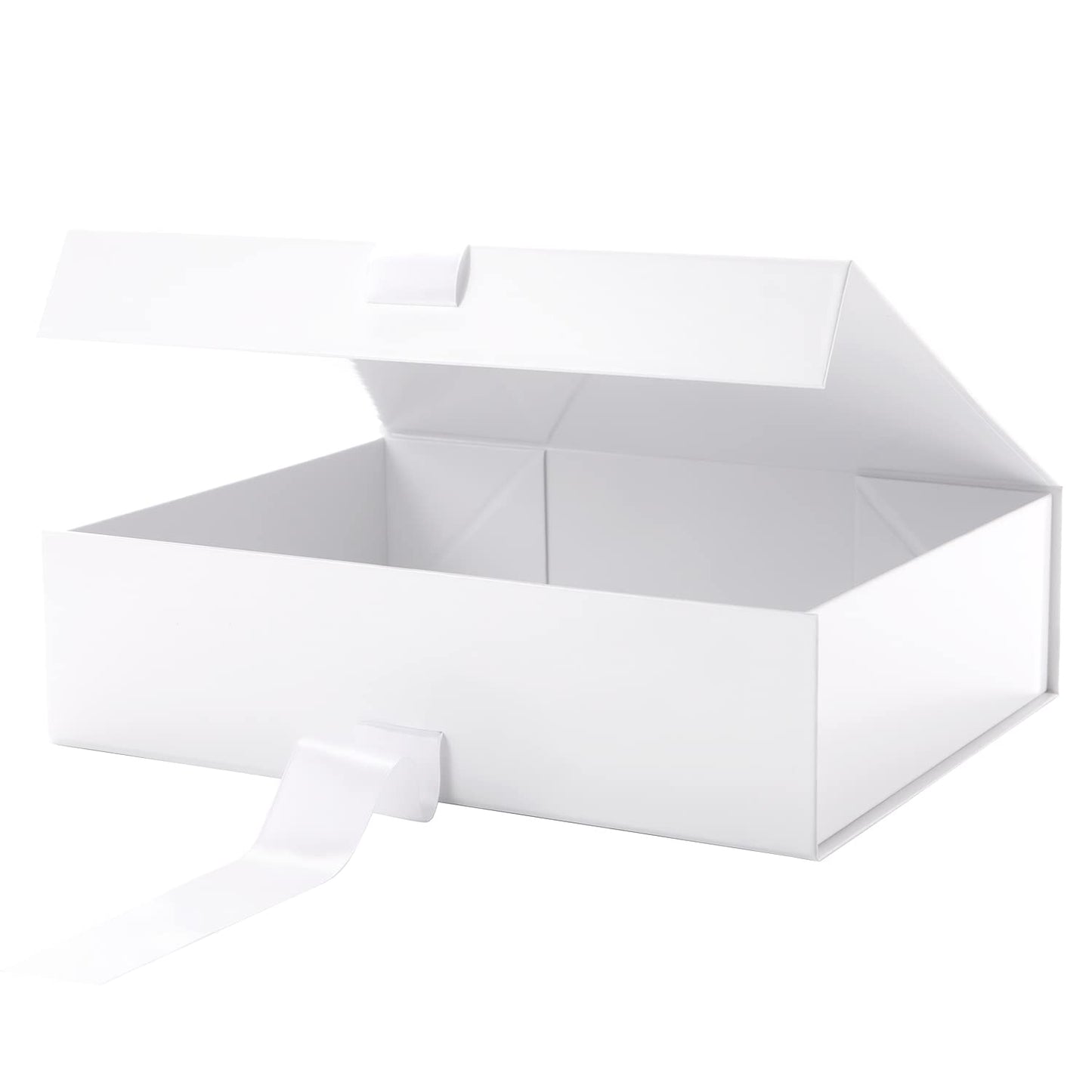 GREEN BEAN Large Gift Box with Lid for Presents 13x9.7x3.4 Inches, White Magnetic Gift Box with Ribbon, Bridesmaid Proposal Box, Luxury Gifts Box (Glossy White)