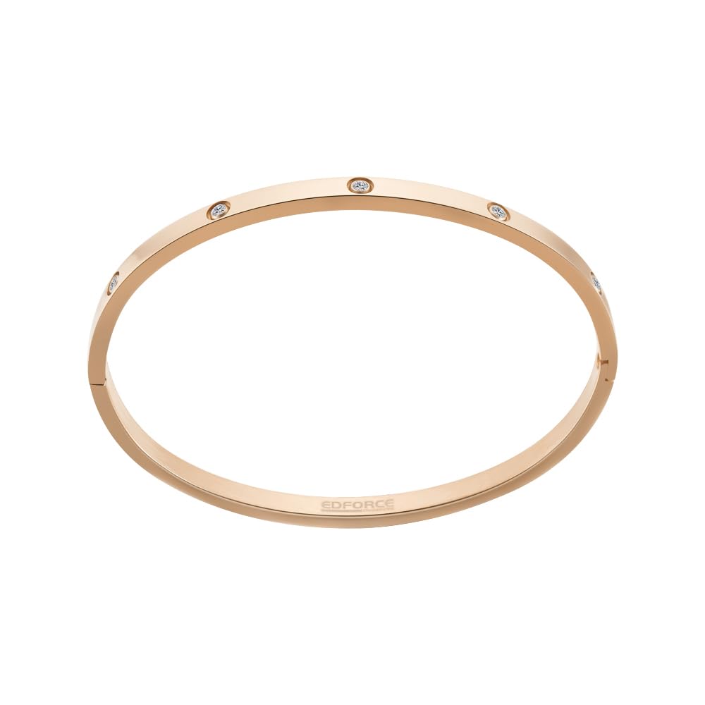 Edforce Stainless Steel 4mm Width Thin Love CZ Bangle Bracelet for Women (Rose Gold)
