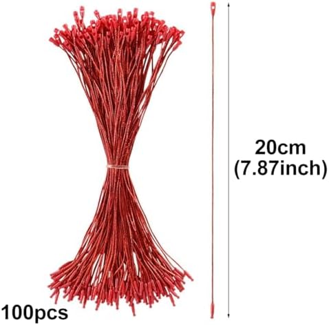 100pcs Ornament Hangers String, 7.87 Inch Precut Metallic Tinsel Rope Ornament Hanging Ropes with Snap Fastener for Christmas Tree Baubles Tags Party Favor, Red