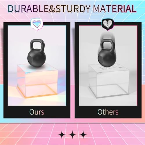 3Pcs Iridescent Acrylic Display Risers with LED light Plug and Play, Lighted Stackable Acrylic Cube Boxes Stand with Hollow Bottom for Figures Jewelry Perfume Purse Liquor Food Buffet Riser - color: Iridescent-LED light-3pcs