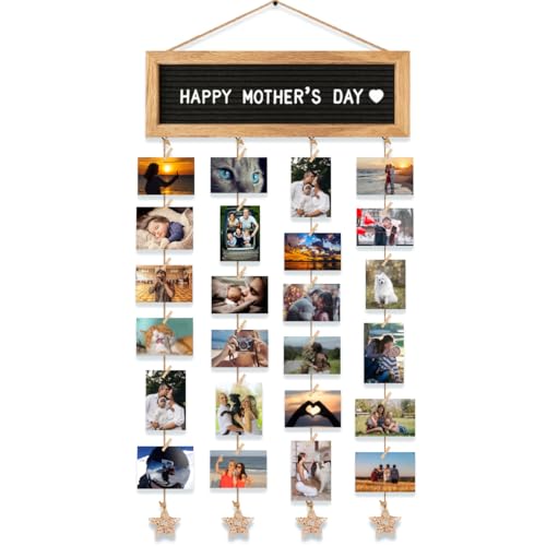 CJIAWYS Family Picture Frames Collage Photo Hanging Display, Unique DIY Felt Letter Board with 340 Letters and 30 Clips for Wall Hanging Boho Office Room Bedroom Decor, Birthday Party Teenage Teen - color: Oak Frame and Black Felt