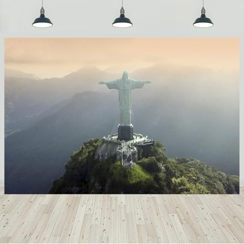 6x4ft Christ The Redeemer Backdrop Famous Place in Rio de Janeiro Brazil Historical Architecture Photography Background Holiday Vacation Travel Party Decorations Photo Studio Props - size: 6x4ft