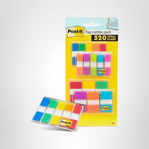 Post-it Flags Combo Pack, 4 On-The-Go Dispensers/Pack, 120 .94 in Wide and 200 .47 in Wide Flags, Assorted Colors (683-XL1)