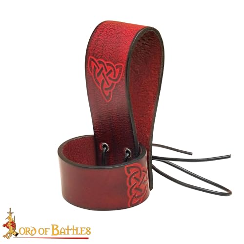 Lord of Battles Medieval Genuine Leather Axe Frog | Axe Holster with Belt Loop | Waist Holder for Axes, Tools - color: Celtic - Maroon