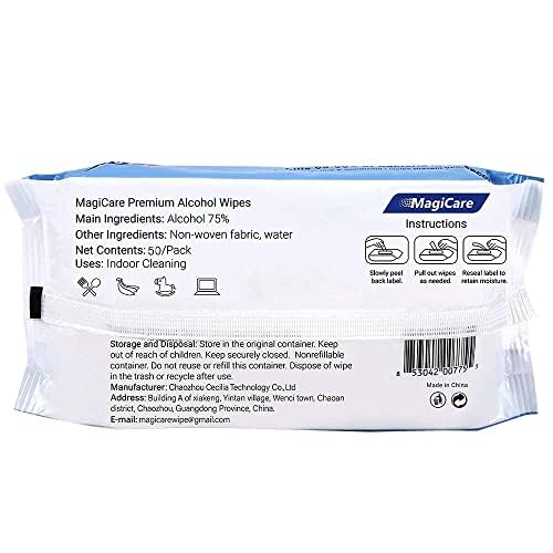 MagiCare 75% Large Alcohol Wipes (4-80ct Packs) - Alcohol Hand Sanitizing Wipes, Premium - Unscented Hand Wipe, Sanitizer Wipe - Travel, Home, Classroom, Camping - 4 Soft Packs (320pcs)