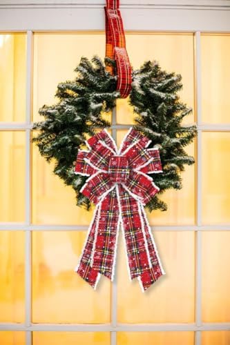Hying Large Christmas Bows for Wreath, Christmas Wreath Bow Green Red Buffalo Plaid Bows Xmas Snowflake Burlap Tree Bows Ornaments for Front Door New Year Christmas Party Decoration Supplies