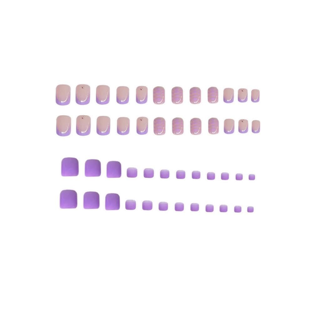 48Pcs Medium Square Press on Nails Short Square Press on Toenails Purple French Tips Fake Nails with Crocodile Design Glossy Lilac False Toenails Reusable Summer False Nails for Women Girls Manicure