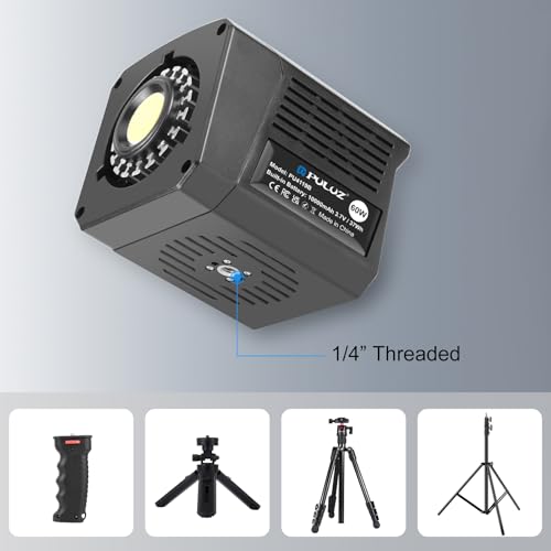 60W LED Video Light, PULUZ 2500K-6500K Dual Color Temp, 13000Lux CRI 95+ COB Fill Light with 10000mAh Rechargeable Battery & 8 Effects for Vlogging/Live Stream/Outdoor Shooting