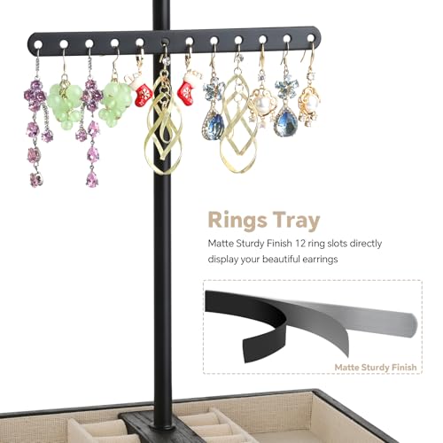 Meangood Jewelry Organizer Stand, 3-Tier Necklace Holder Jewelry Tree with Wooden Storage Drawer Box for Necklace Bracelet Earring Ring,Black - color: Dark Black