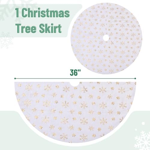 Mr. Pen White Faux Fur Christmas Tree Skirt, 36 inches, Gold Snowflakes
