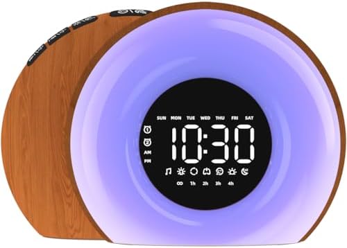 Wake Up Light Sunrise Alarm Clock for Bedroom Sunrise Sunset Simulation 23 Natural Sounds 13 Colors Night Light Dual Alarms and Snooze Sleep Aid for Heavy Sleepers Kids Adults (Wood Grain)