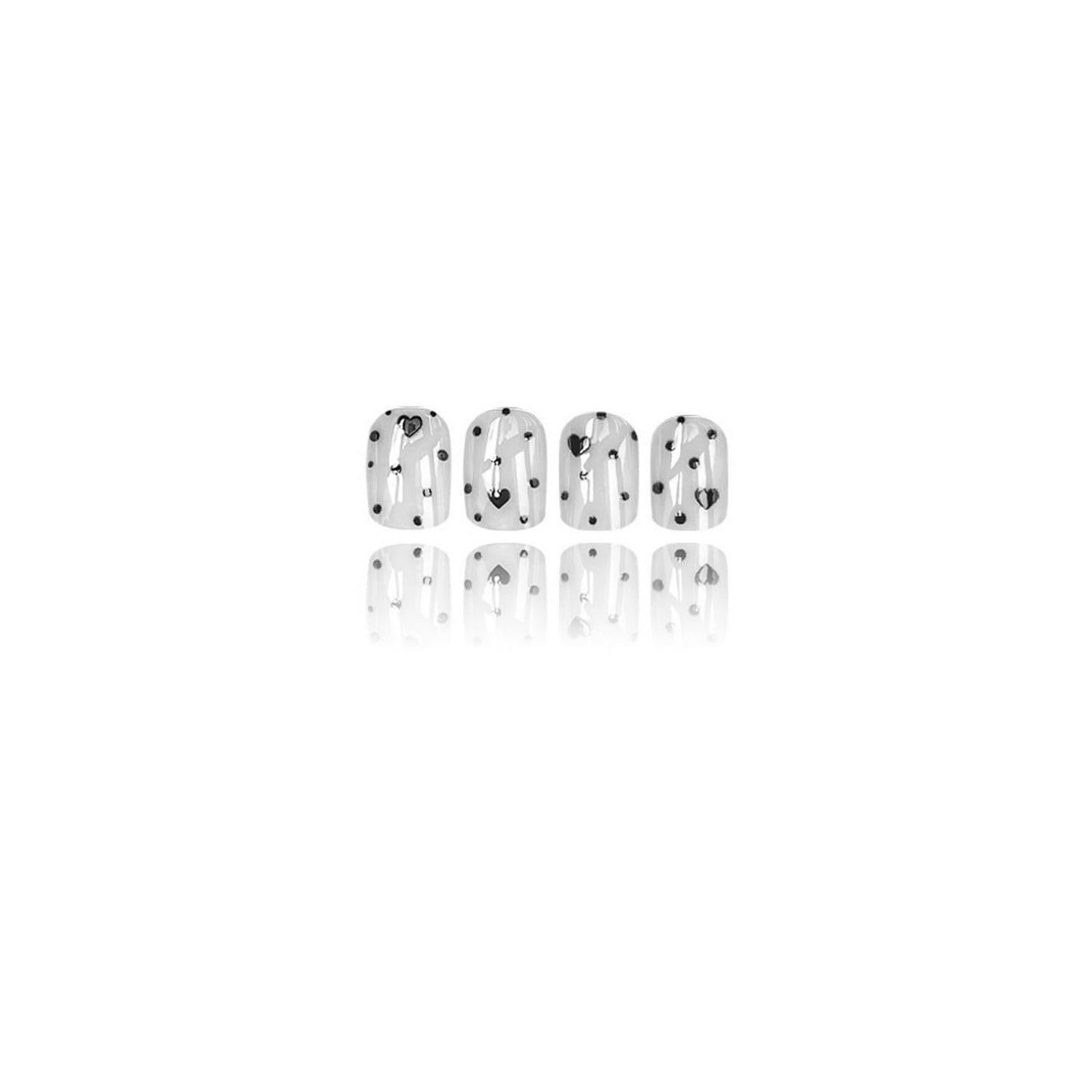 Valentine's Day Press on Nail Short Square Fake Nails with Polka Dot Heart designs White Black False Nails Glossy Full Cover Acrylic Press ones Reusable Glue on Nails for Women Girls Manicure24pcs