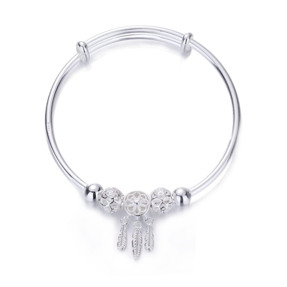 Sterling Silver Bracelets For Women 925 Sterling Silver Beads Bangle Bracelet Transfer Lucky Cuff Bracelet Adjustable Fashion Women Jewelry