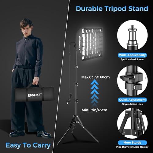 EMART Softbox Photography Lighting Kit, 16"x16" Pull Soft Box with Honeycomb Grid, 50W 3000K-6000K LED Bulb with Remote/APP Control, Softbox Lighting Kit for Video Recording,Streaming,Portrait (2PACK) - size: 16"x16"-2 Packs