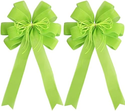 2 Pack Green Christmas Tree Bows 12x20inch Large Burlap Wreath Bow with Glitter String for Grinch Halloween Christmas Tree Topper Home Front Door Decor,Easter Bow,St. Patrick's Day Bow