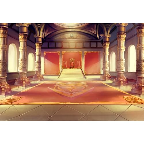 7x5ft Luxury Palaces Photo Backdrop Ancient Royal Throne Golden Hall Carpet Marble Pillar Photography Background Wedding Birthday Kids Costume Party Princess Prince King Queen Portrait - size: 7x5ft