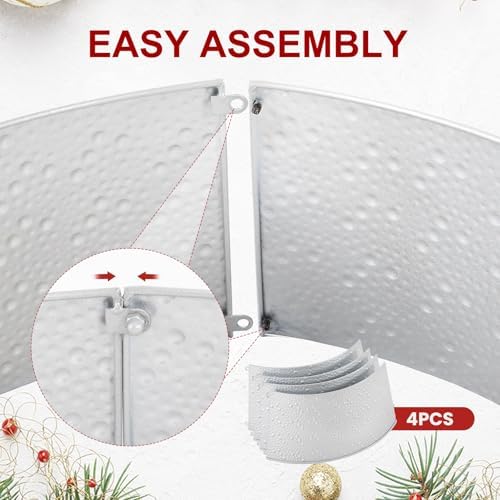 Sweetcrispy 26inch Metal Christmas Tree Collar, 4-Panel Base Cover for 7.5ft Artificial Trees, Rustproof & Easy Assembly, Sturdy & Durable for Holiday Decor, Sliver
