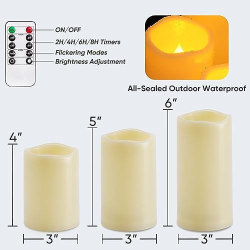 Homemory 9 Pack Flameless Candles, Outdoor Waterproof, Battery Operated LED Pillar Candles with Remote Control and Timer, Plastic, Long Lasting - size: Set of 9