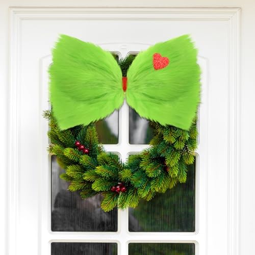 Suncalla Lime Green Furry Christmas Tree Topper Bow 14x8 Glitter Heart
