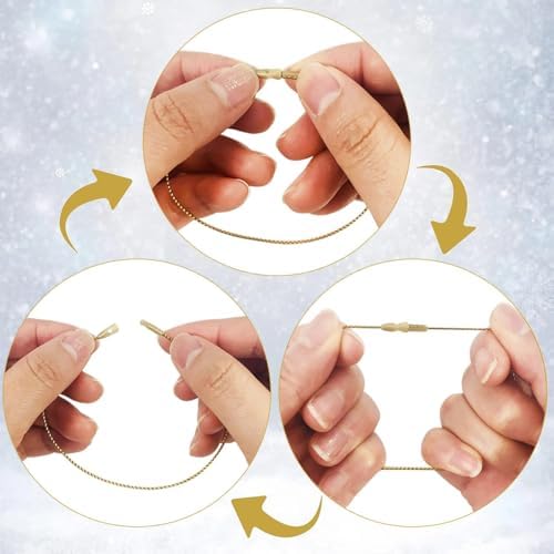 100pcs Ornament Hangers String, 7.87 Inch Precut Metallic Tinsel Rope Ornament Hanging Ropes with Snap Fastener for Christmas Tree Baubles Tags Party Favor, Silver