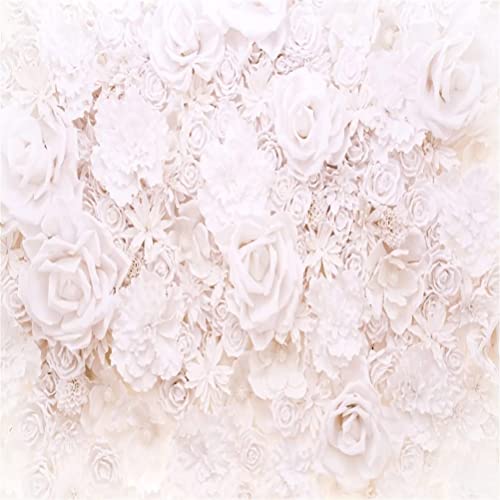 AOFOTO 8x8ft White Flowers Wall Backdrop Elegant Roses Romantic Wedding Bridal Shower Photography Background Baby Shower Party Valentines Mother's Day Photo Banner Studio Props Wallpaper - size: 8x8ft