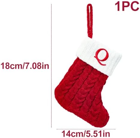 Christmas Stocking Monogram Hanging Socks 7??5.5 Inch Knit Small Sock Hanging Ornament Gift Bags for Xmas Tree Fireplace Home Decoration (Q)