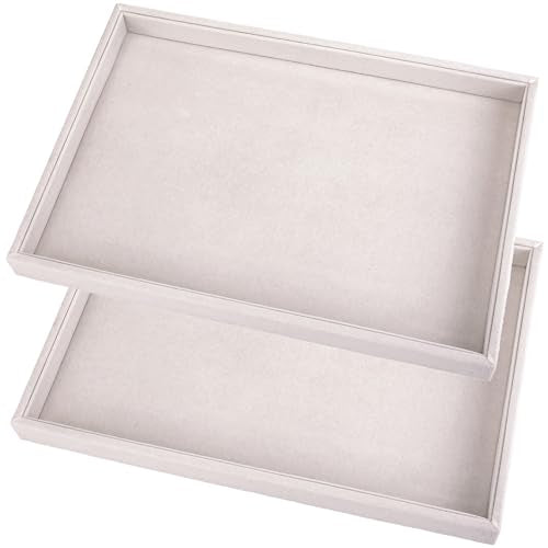 2 Pcs 13.8" x 9.5" Velvet Jewelry Tray Jewelry Display Tray Flat Tray, Stackable Empty Plate Trays for Earrings Necklaces Bracelet Rings Display Showcase - Beige - color: Beige, size: Flat Tray 13.8"x9.5"